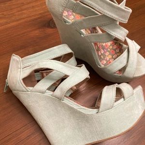 Mint suede platform wedge heels
